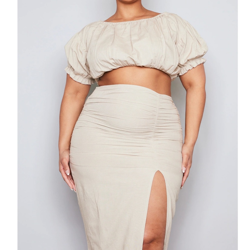 Linen look bardot puff sleeve top only